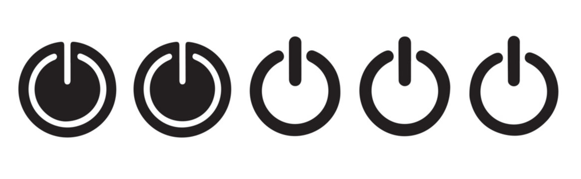 Black standby power button icons showing off and on states for electronic appliances and control panels.