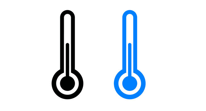 Blue outline thermometer flat icon on transparent background for weather and temperature concepts