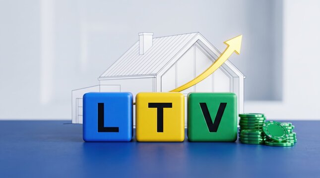 Real estate investment growth concept with LTV blocks and coins