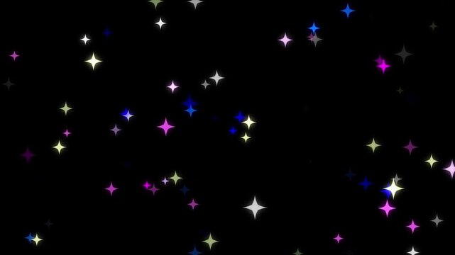 Colorful Twinkling Stars and Sparkling Light Effects on Black Background Animation