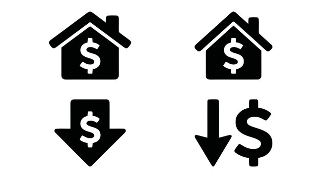 Vector illustration of real estate and finance price drop icons on a transparent background