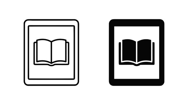 Vector illustration of ebook reader icons set with outline and solid styles on a transparent background
