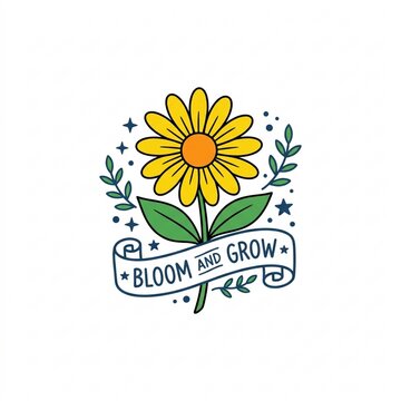 Hand-Drawn Flower Doodle Set with Inspirational and Motivational Quotes