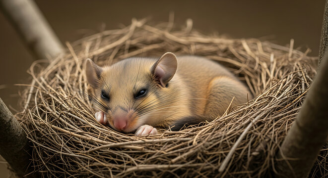 Baby bird in a nest with twigs
