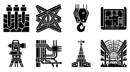 Fototapeta premium Industrial engineering and architecture icons.