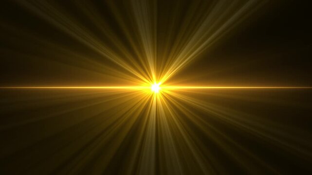 Golden Radiant Light Explosion with Horizontal Glow and Shimmering Rays Animation