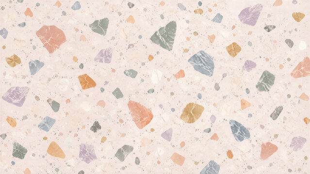 Modern Scandinavian pastel terrazzo texture background with colorful marble chips pattern