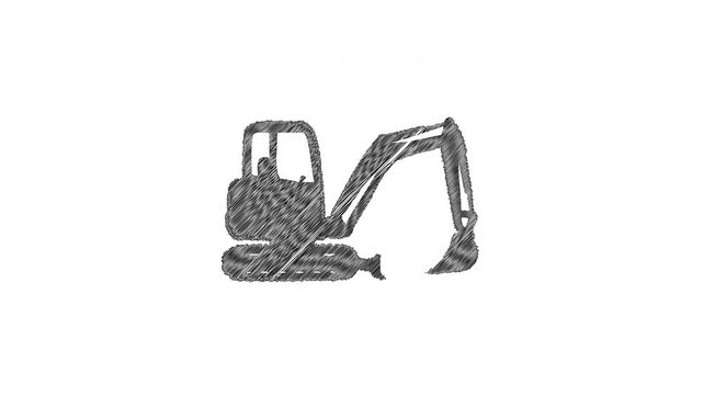 Animated mini excavator sketch drawing on white background