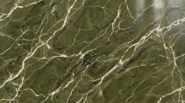 Luxurious olive green marble surface texture featuring natural white veins and polished finish