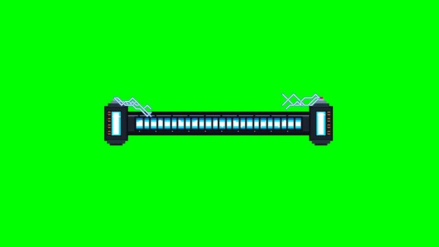 A high-voltage 16-bit pixel art animation of an industrial cyberpunk energy bar. Watch as the cyan reactor core charges to 100%, triggering a massive system overload with branching neon magenta and bl