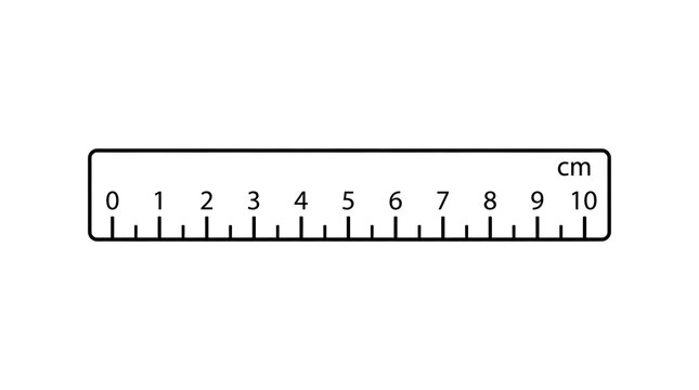 Simple black and white horizontal ruler icon with measurement markings, representing measuring, geometry, design, and construction.