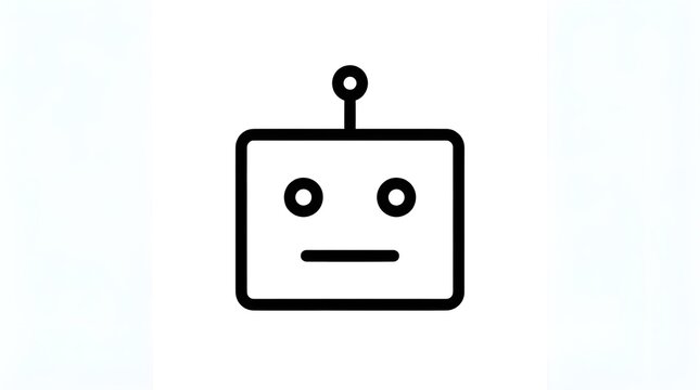 Friendly black and white robot face icon with antenna, simple eyes, and a rectangular geometric head.