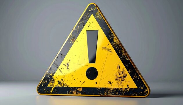 Yellow triangular warning sign with black exclamation mark, safety alert concept