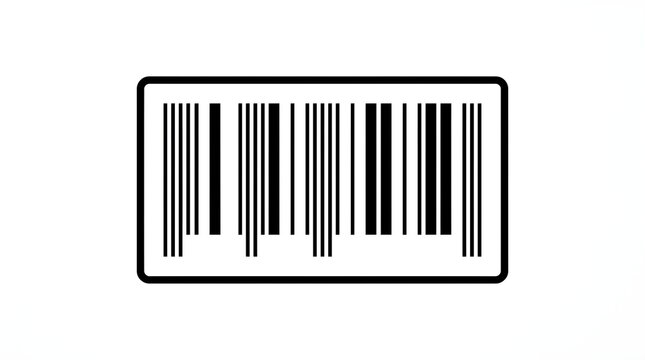 Simple black and white barcode icon with vertical lines inside a rectangular frame, representing product identification and retail.