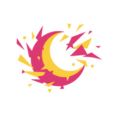 Abstract crescent moon with exploding geometric shapes © manfa