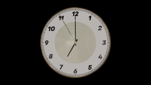 時計の針が6時59分50秒から7時00分10秒まで進む3DCG