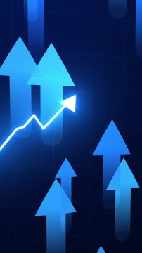 Vertical Blue Upward Arrows with Rising Stock Market Graph and Financial Growth Animation