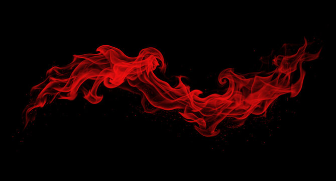 Red smoke or fire wisps swirling and flowing against a black background, creating an abstract and dynamic visual