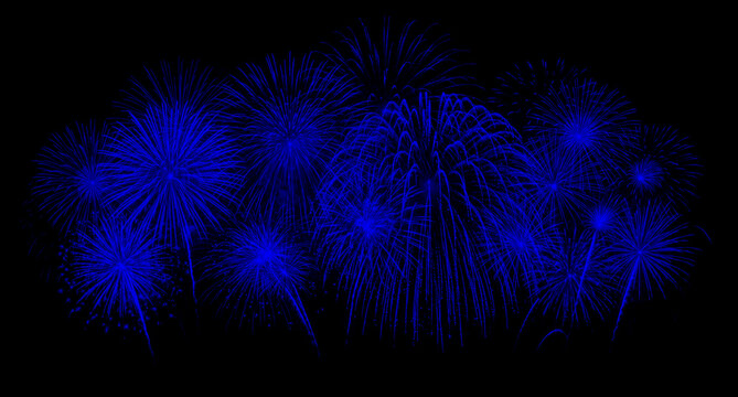 Blue fireworks exploding in the night sky, creating a vibrant display of light and color