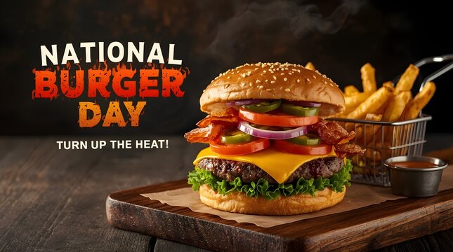 Juicy burger with flame on national burger day