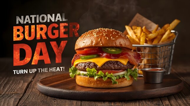 Juicy burger with flame on national burger day
