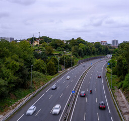 Obraz premium Cars in motion on the highway in Donostia-San Sebastian, Basque Country, Spain