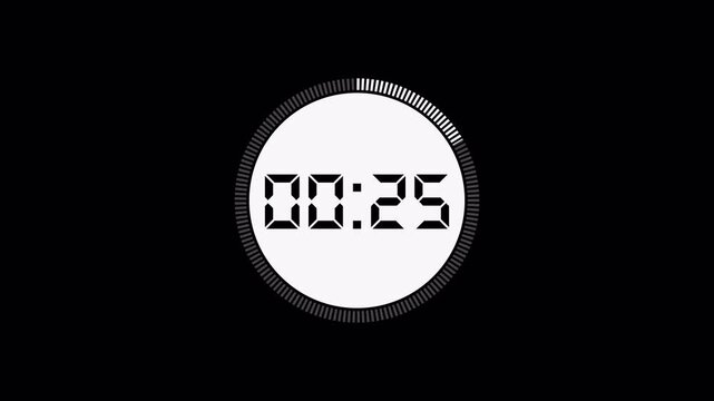 countdown animation from 30 seconds to 0 second with alpha channel, countdown timer animation on transparent background in 4k.