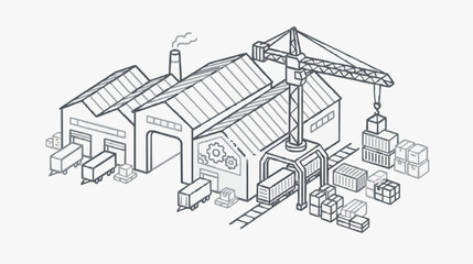Fototapeta premium Industrial Warehouse Operations with Crane and Shipping Containers