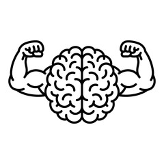 Fototapeta premium Brain flexing strong bicep muscles mental strength concept vector illustration
