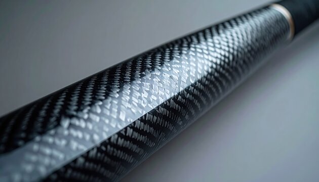 Top-down baseball bat with textured grip and carbon fiber barrel, modern sports equipment