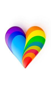 Whimsical rainbow heart shape floats on crisp white background, evoking feelings of joy and love, || whimsical, graphic