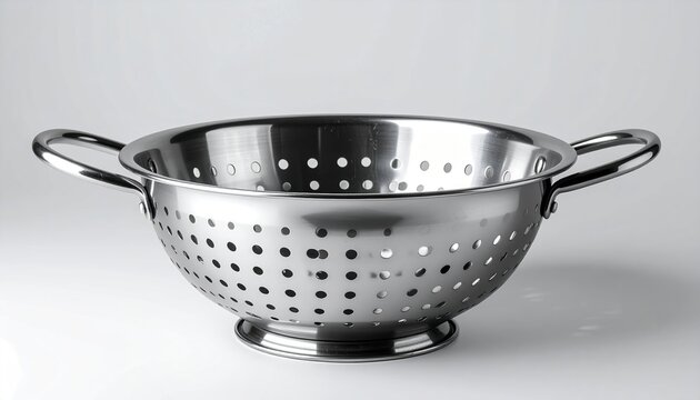Stainless steel colander with handles and perforated bowl, practical kitchen cookware