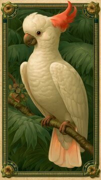Elegant parrot on branch, vintage style mobile wallpaper.