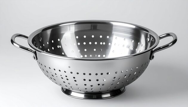 Stainless steel colander with handles and perforated bowl, practical kitchen cookware