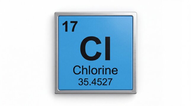 Chlorine element icon from the periodic table showing atomic number and symbol on white background