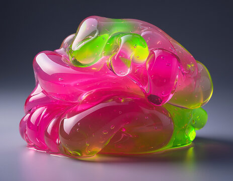 Macro Neon Pink and Green Translucent Viscous Gel Blob