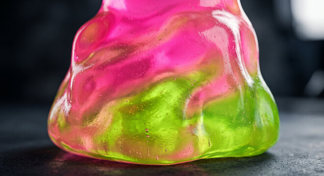 Macro Neon Pink and Green Translucent Viscous Gel Fluid Texture