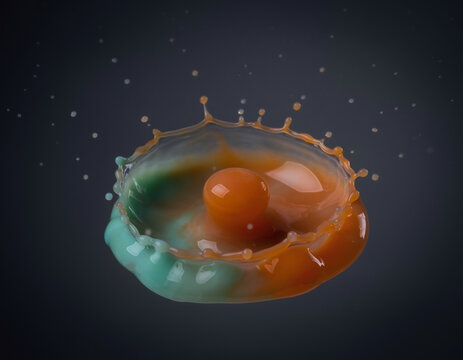 High Speed Macro Orange and Mint Green Liquid Crown Splash Collision