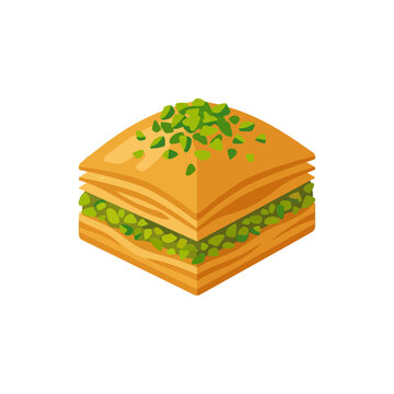 Sweet Baklava Dessert with Pistachios on Transparent Background, Traditional Turkish Pastry Slice