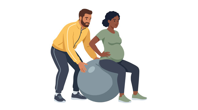 Hispanic Coach Steadying Stability Ball for Pregnant Client