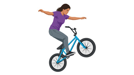 Fototapeta premium Hispanic Female BMX Rider Performing Manual on Blue Bike