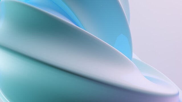 A twisting abstract spiral shape with soft blue pastel gradients on a light background.