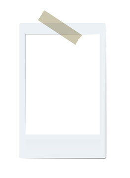 Blank instant photo frame with adhesive tape isolated on transparent background
