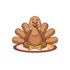 Fototapeta premium Happy Thanksgiving Cartoon Turkey with Festive Autumn Theme