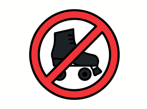 A red circular prohibition sign with a black roller skate icon inside.