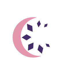 Pink crescent and purple diamond shapes graphic © deniman