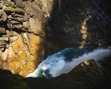 Cascades of water in the Rofla Gorge, Switzerland