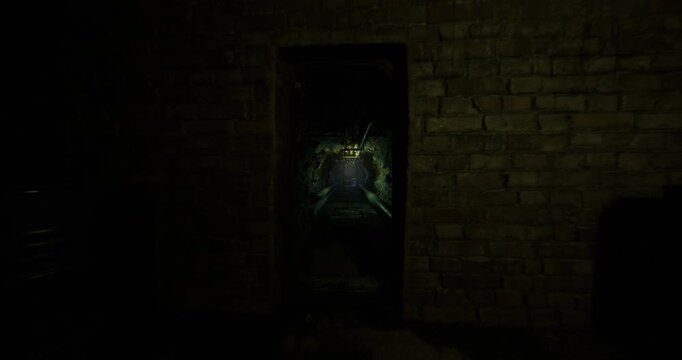 symmetrical pipe tunnel with converging light and parallel conduits, slick rock walls with algae growth, claustrophobic perspective and muffled echoes,