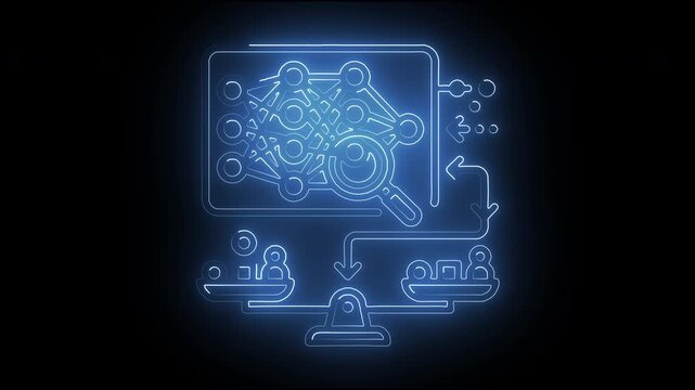 Neon Blue Deep Learning Analytics Neural Network Audit and Algorithmic Balance Motion Graphic