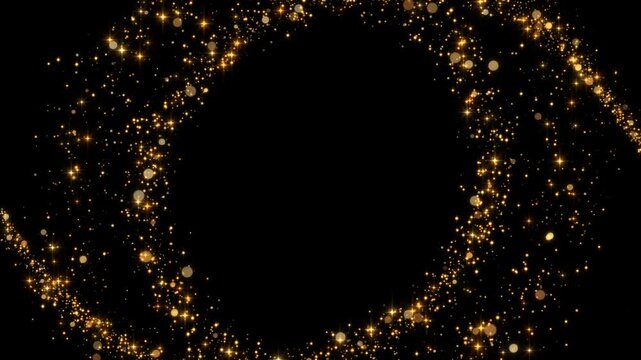 christmas and new year golden stars and bokeh lights sparkle glitters light trails alpha channel loop 4k animation, shiny glowing gold particles wave motion design element